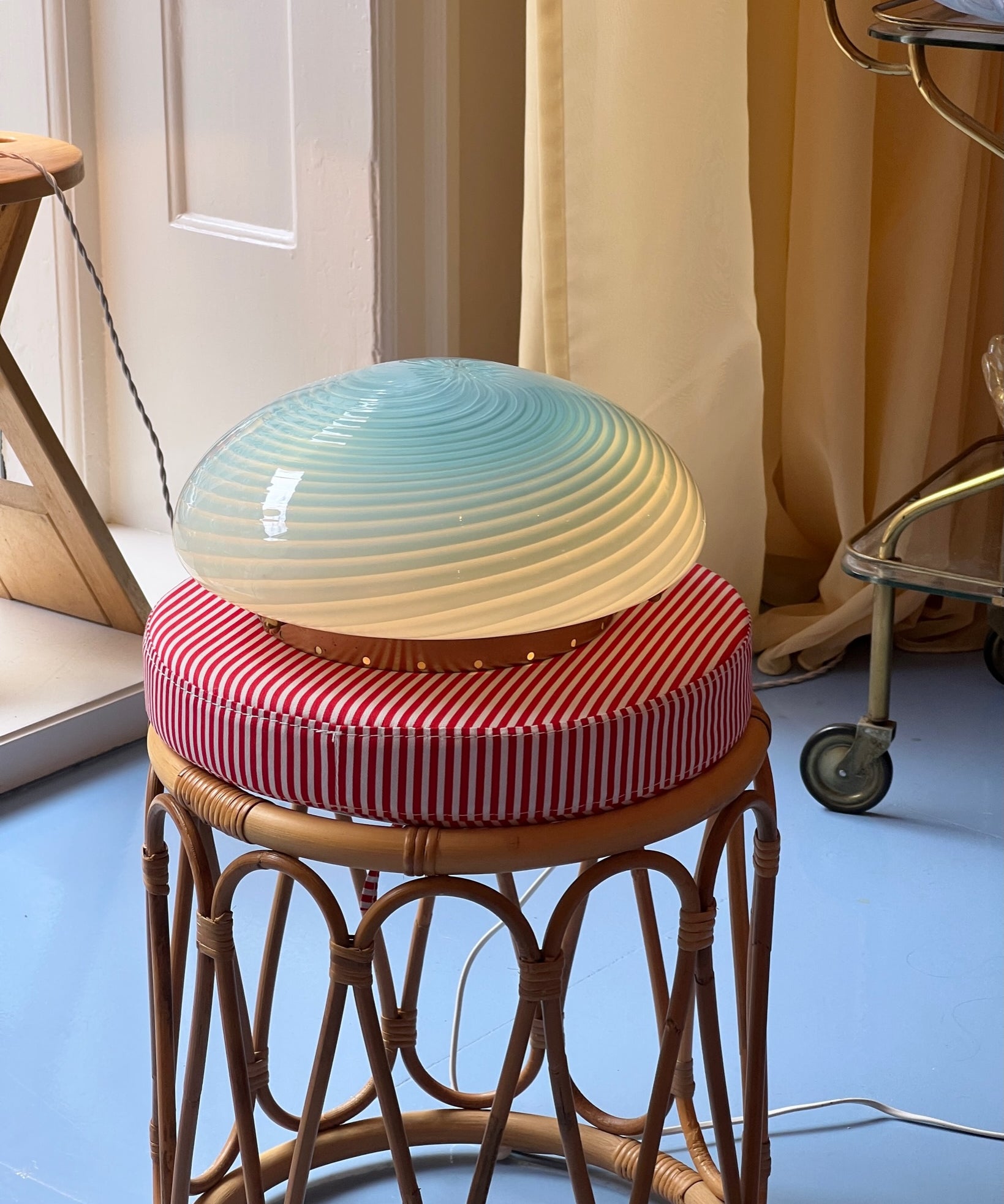 Vintage Murano light blue swirl ceiling/wall lamp (D30)
