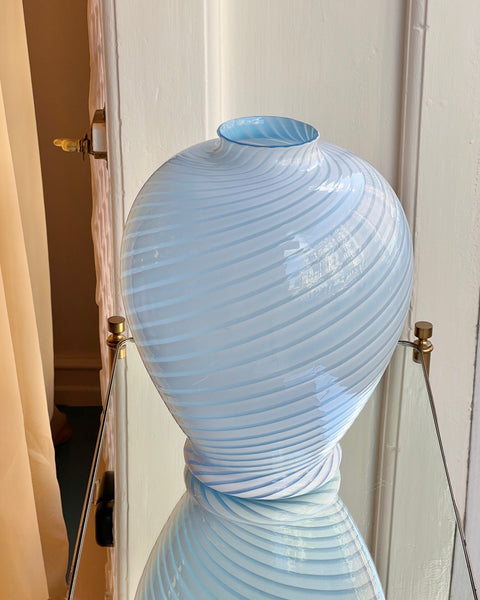 Large vintage blue swirl Murano vase