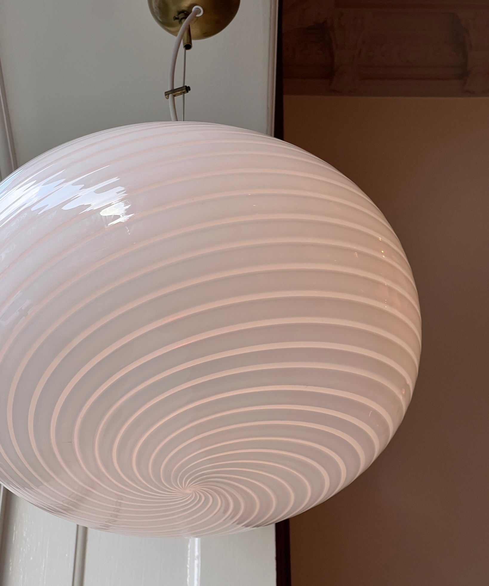 Vintage Murano oval white swirl ceiling lamp (D45)