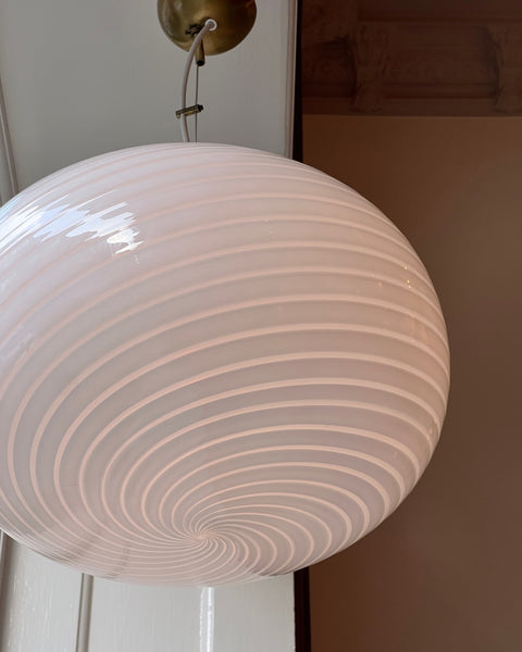 Vintage Murano oval white swirl ceiling lamp (D45)