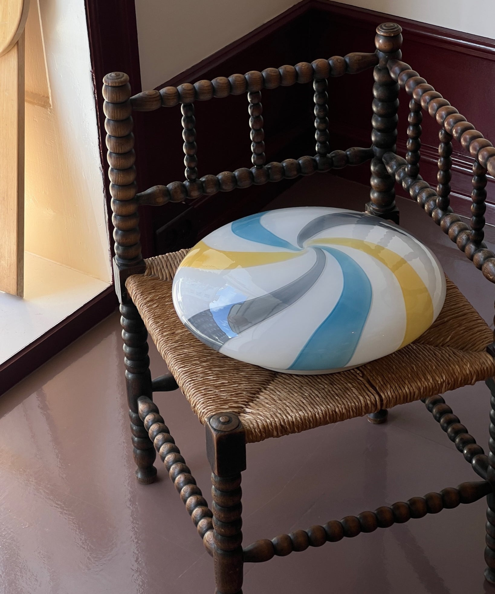 Vintage Murano white/blue/yellow swirl ceiling/wall lamp (D35)