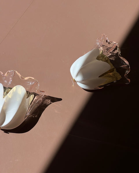 Vintage milky pink/clear Murano wall lamps (2 available)