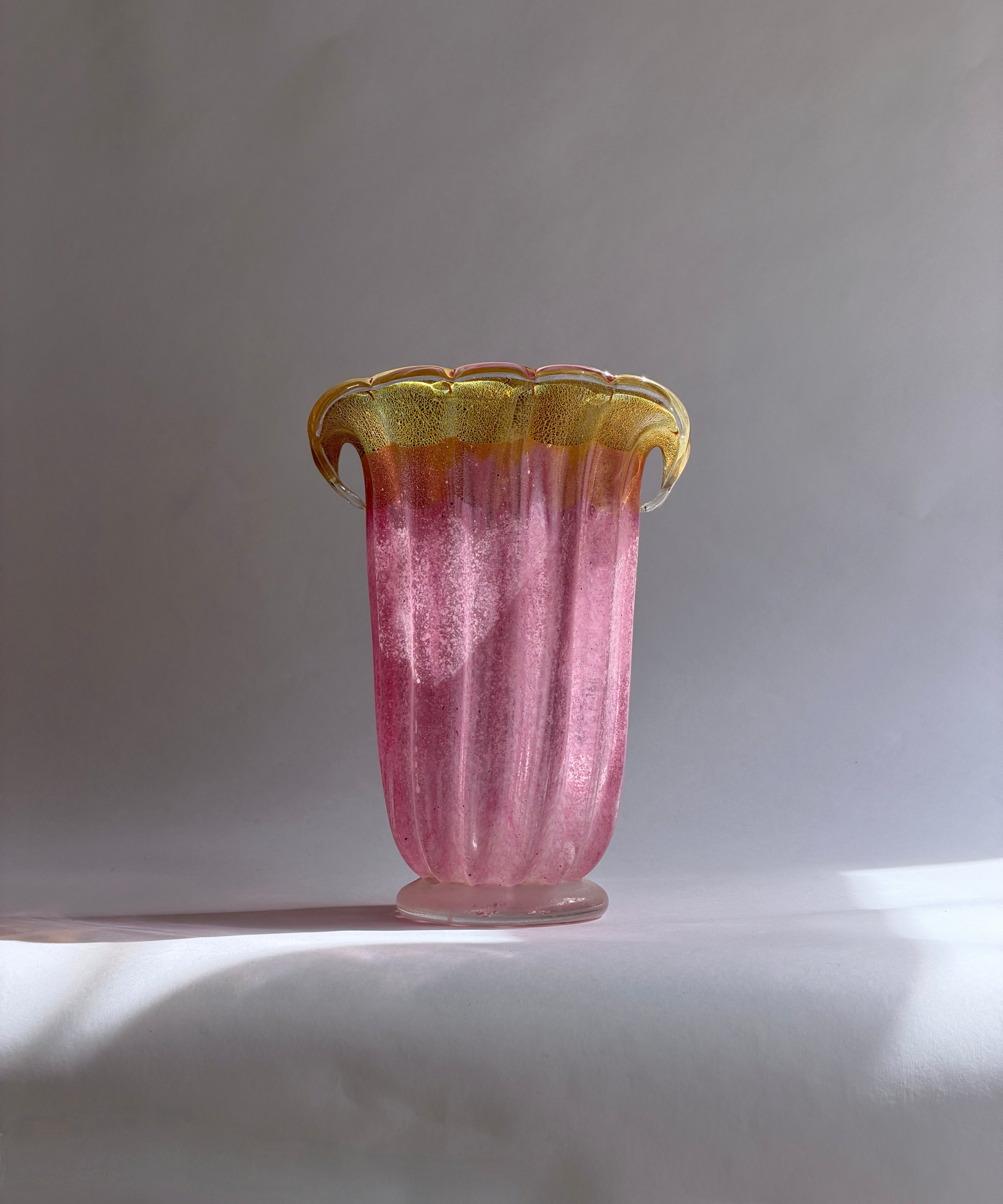 Vintage pink/golden Murano vase