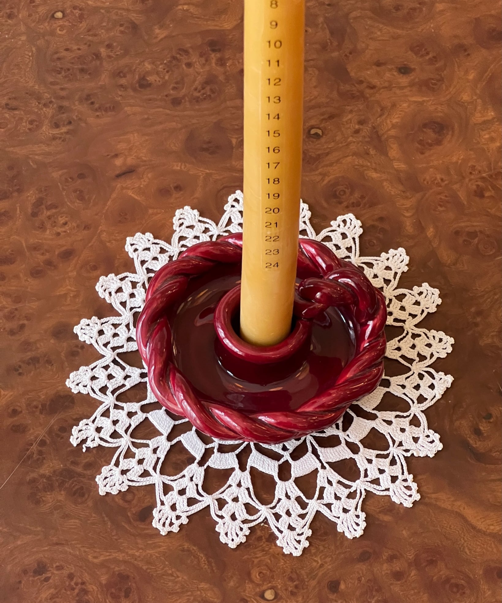 Vintage red twisted ceramic candle holder