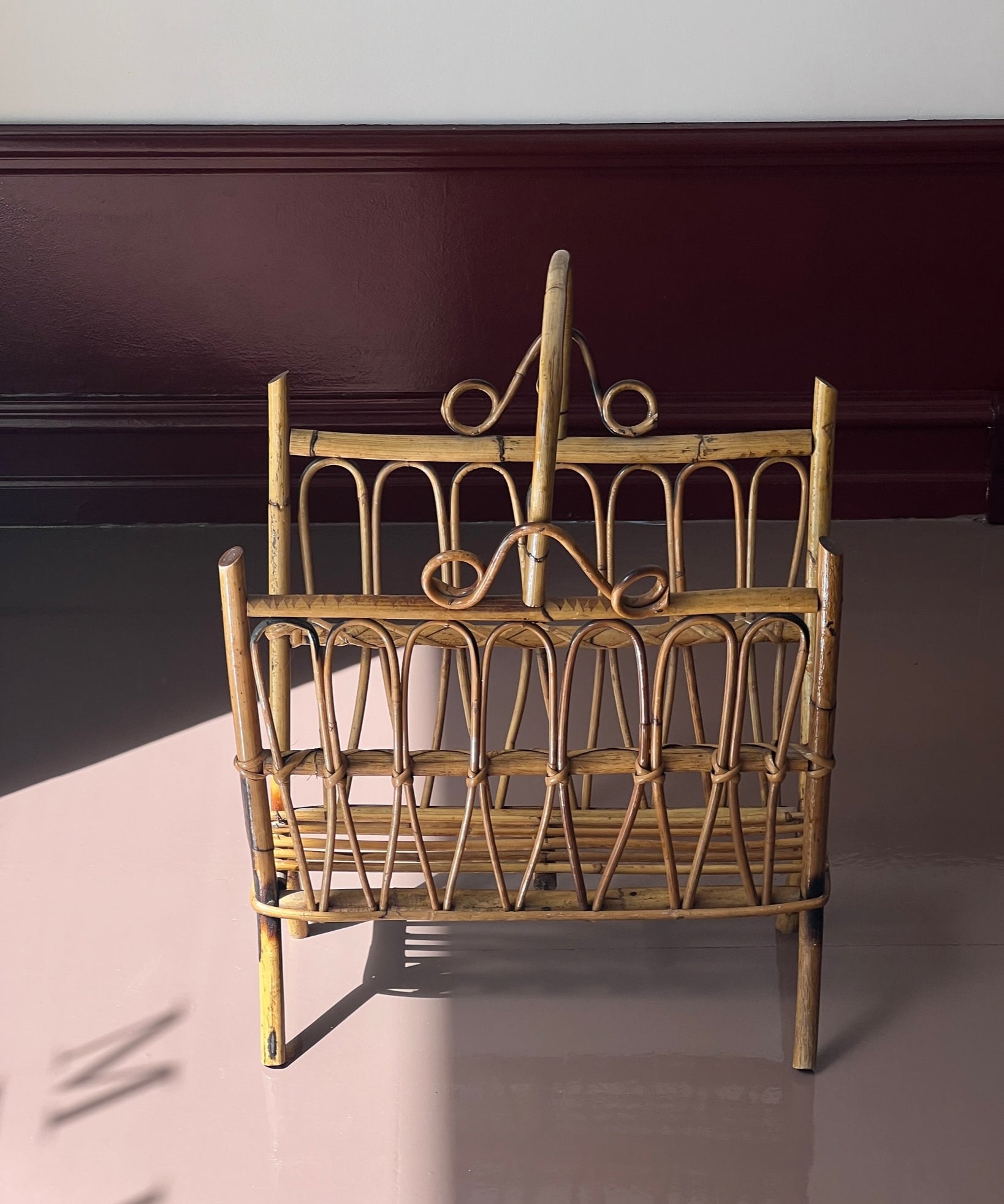 Vintage rattan magazine holder