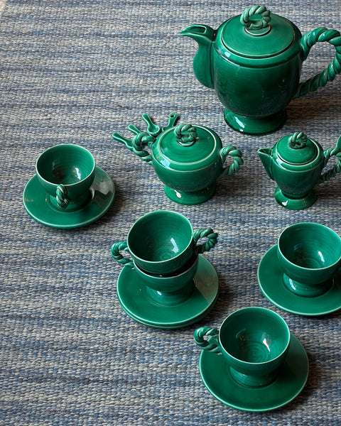 Vintage Vallauris green ceramic coffee set/tableware