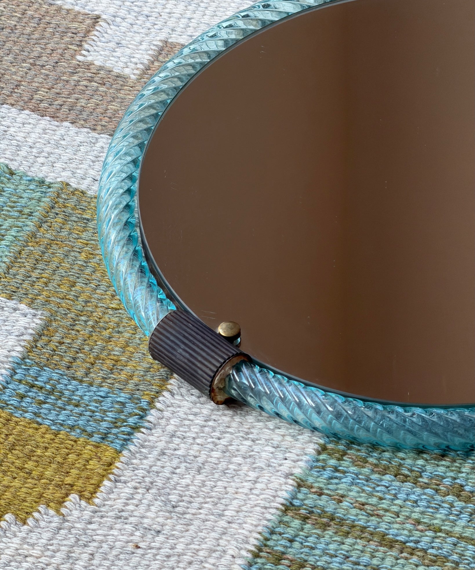 Vintage Italian mirror with blue twisted glass frame