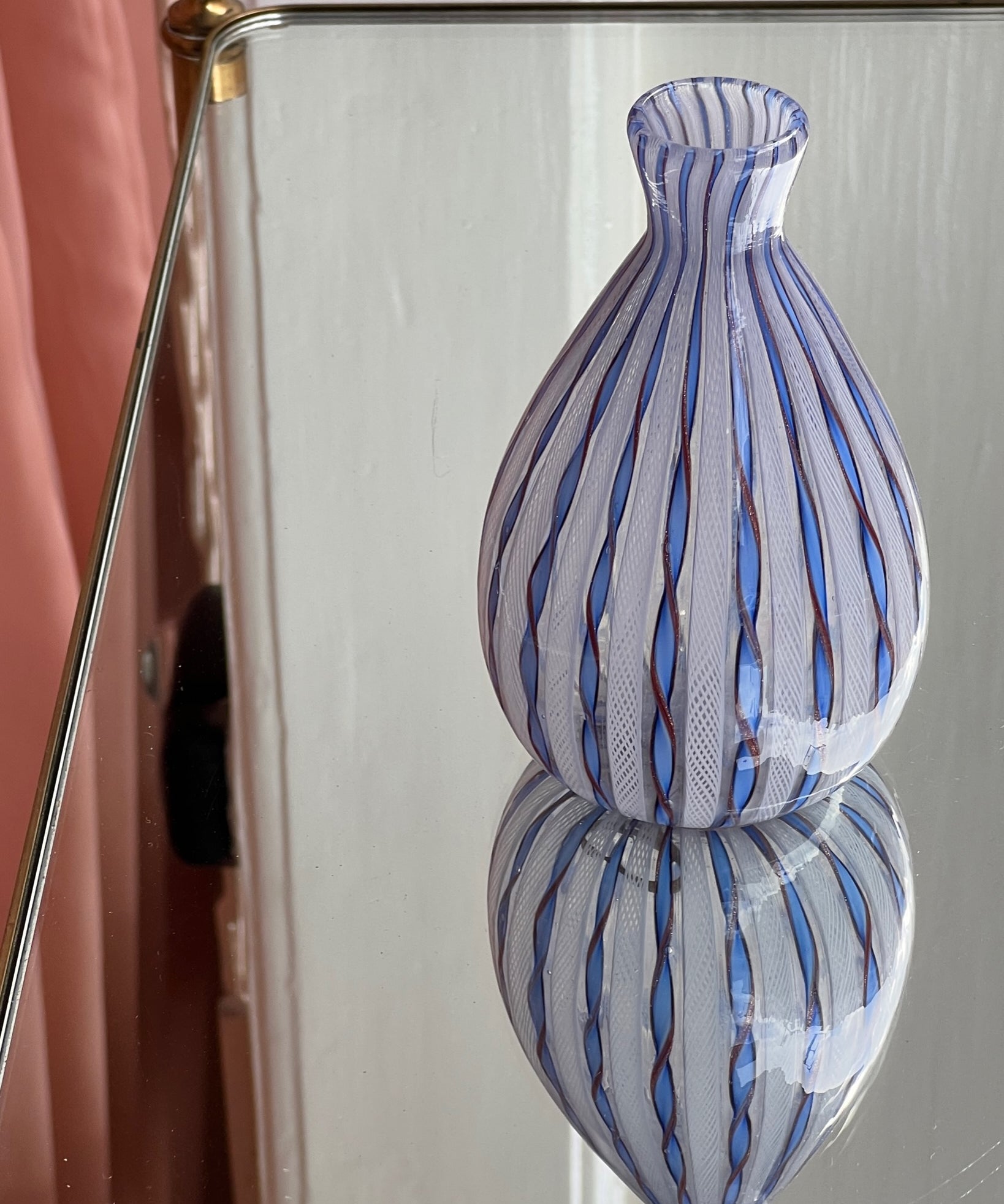 Vintage blue/golden/white Murano latticino vase