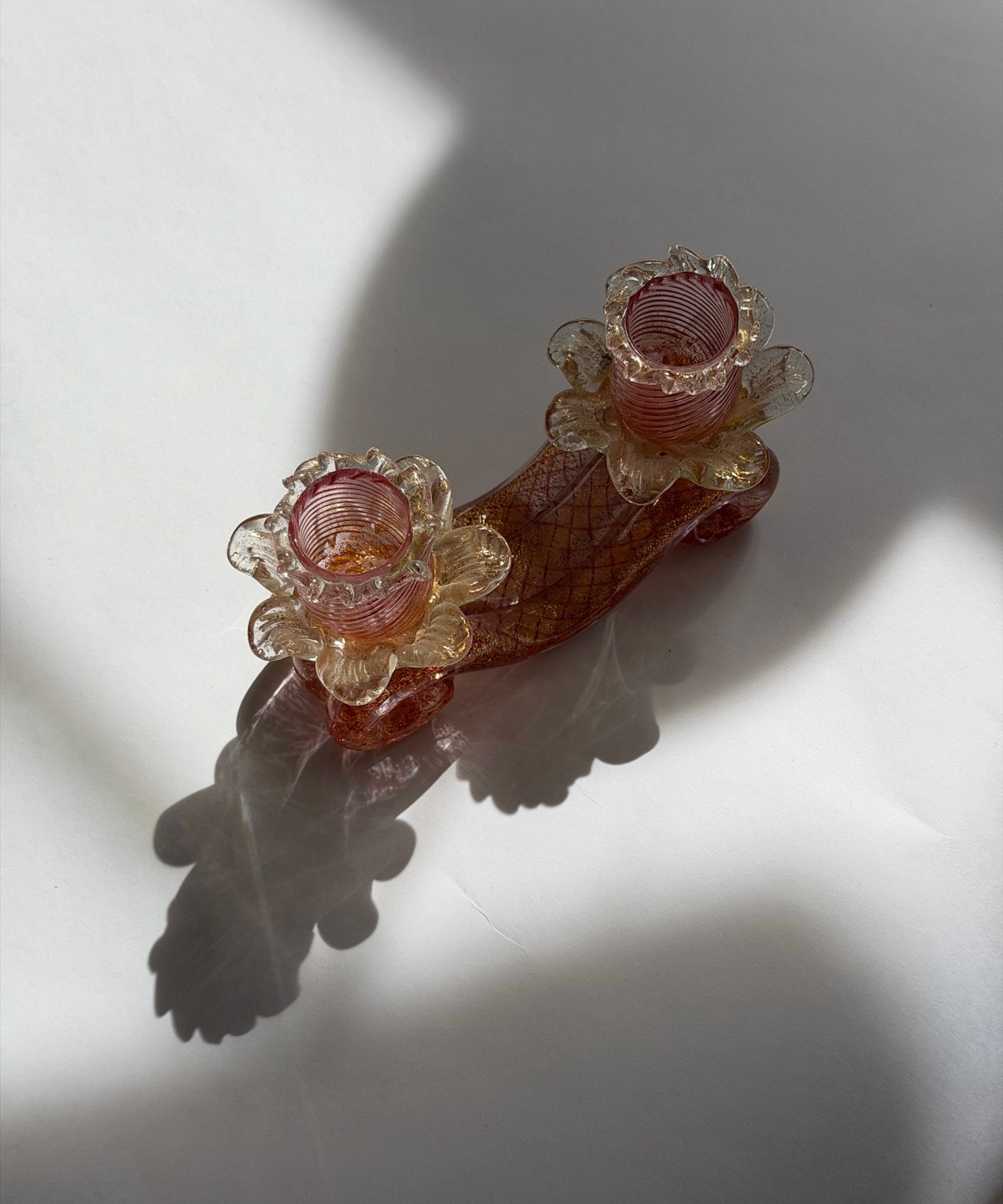 Vintage golden pink Murano candle holder