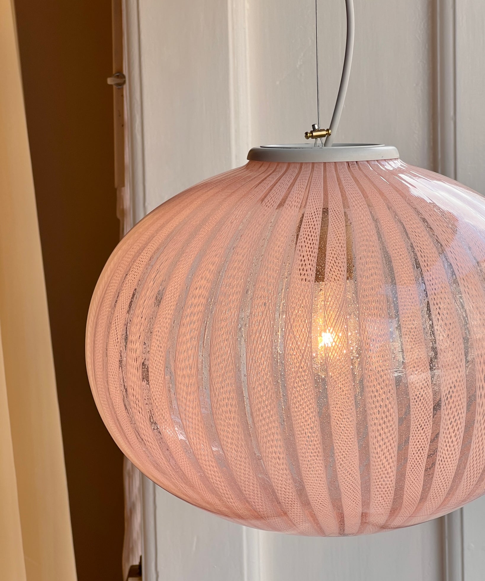 Vintage Murano pink/clear ribbon ceiling lamp (D33)