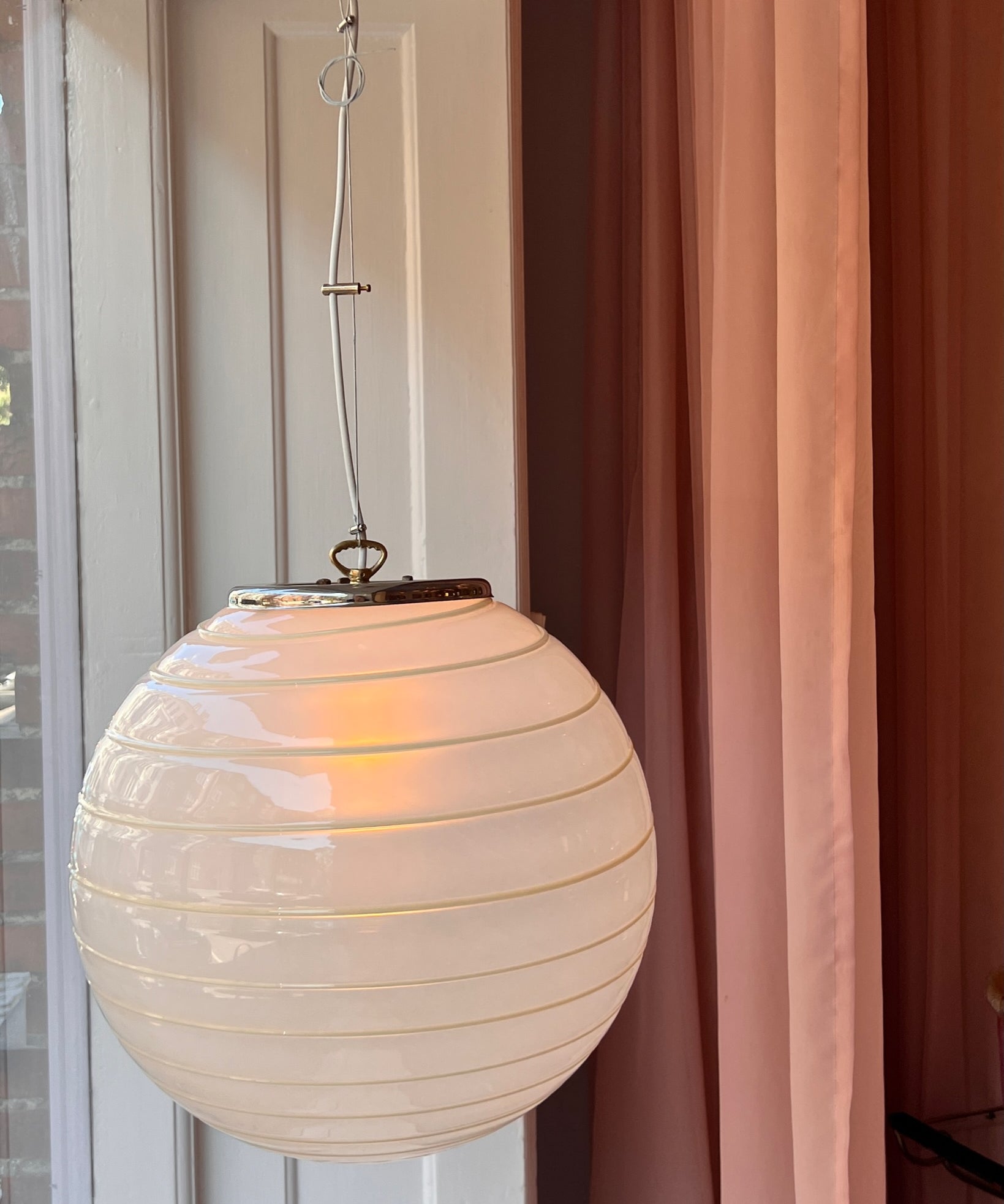 Vintage Murano round cream/white opal swirl ceiling lamp (D35)