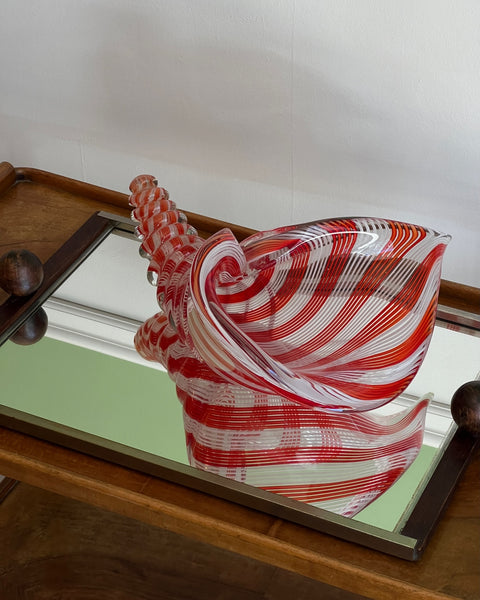 Vintage red/white Murano shell bowl