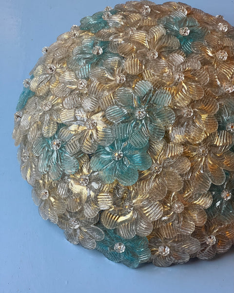 Vintage blue/clear/golden Murano flower ceiling/wall lamp (D38)