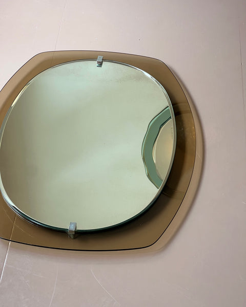 Vintage oval brown/golden (clear) glass-frame Italian mirror