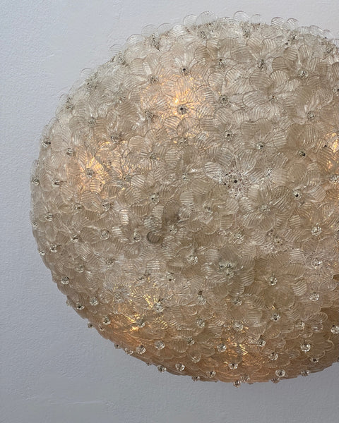 Large vintage clear Murano flower ceiling/wall lamp (D60)