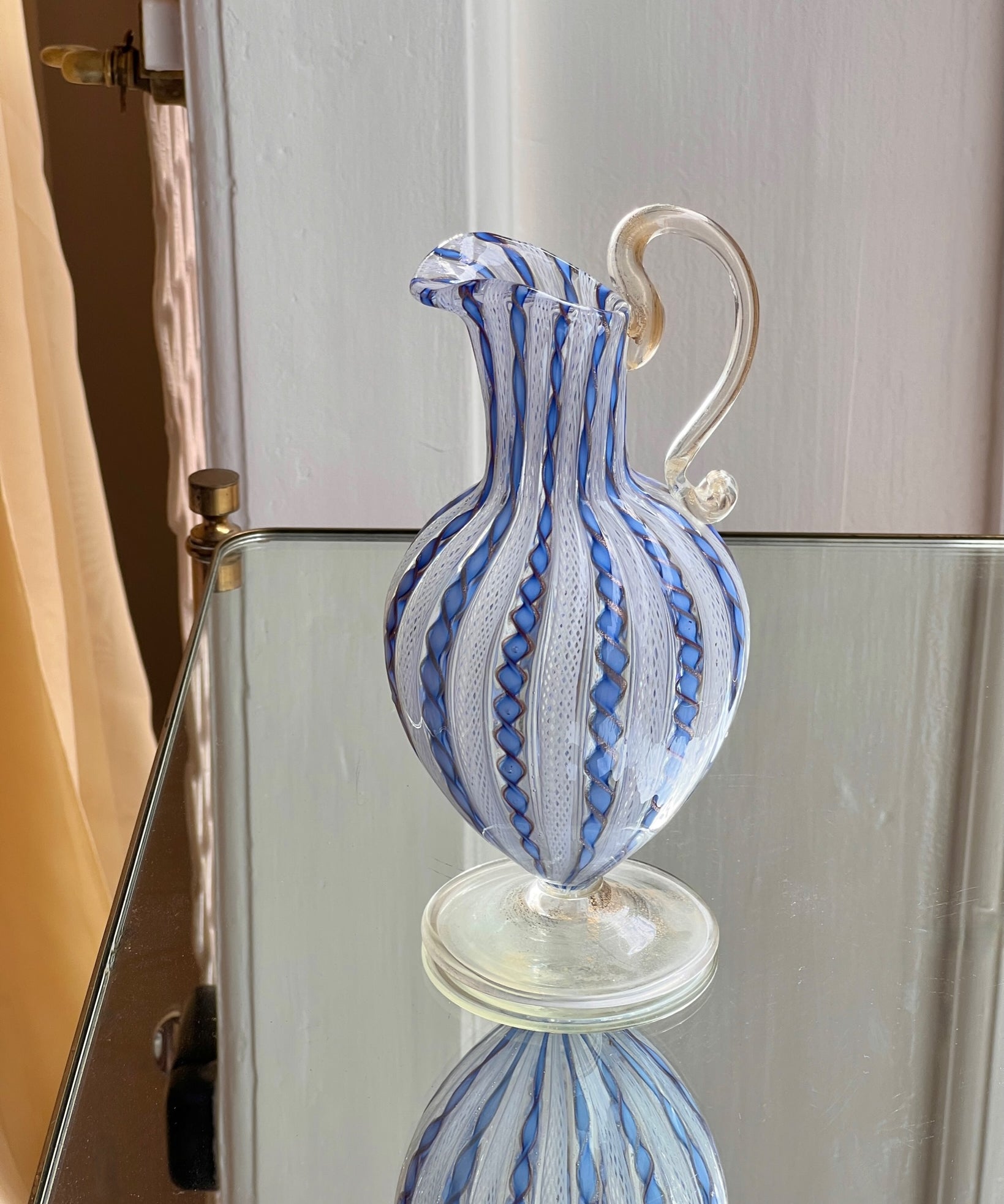 Vintage golden/blue/white Murano latticino pitcher