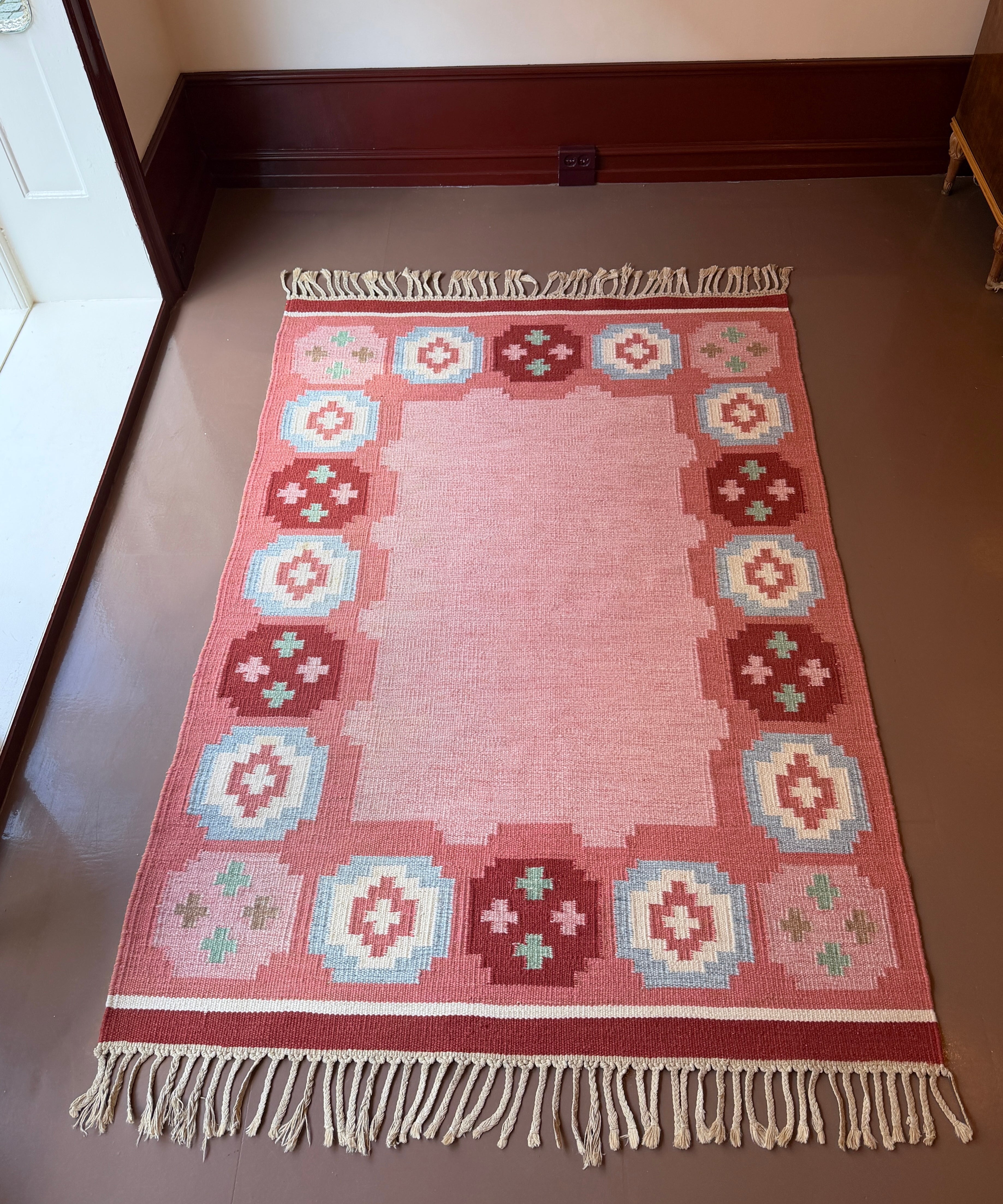 Vintage pink flat weave rug, Sweden (Reserved)