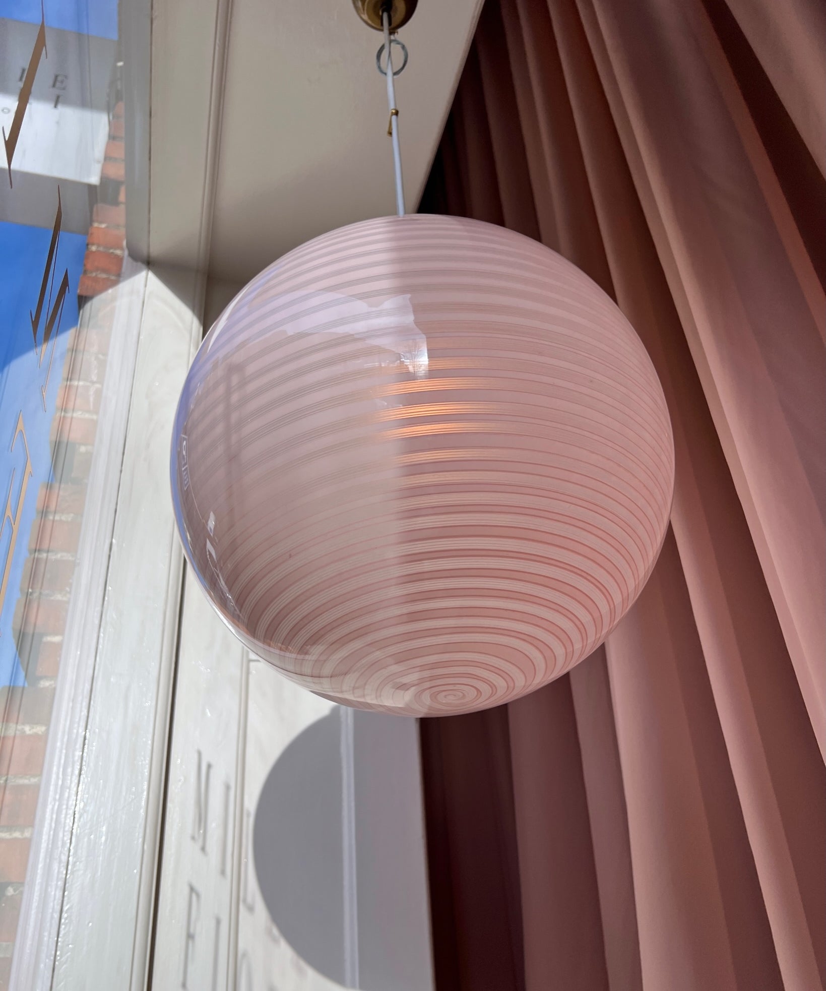 Vintage Murano light pink swirl ceiling lamp (D40)