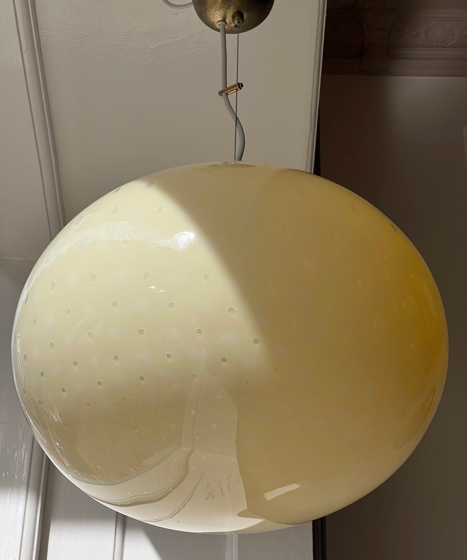 Vintage oval yellow dotted Murano ceiling lamp (D40)
