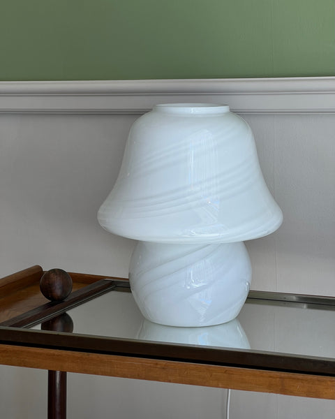 Vintage white swirl Murano mushroom table lamp