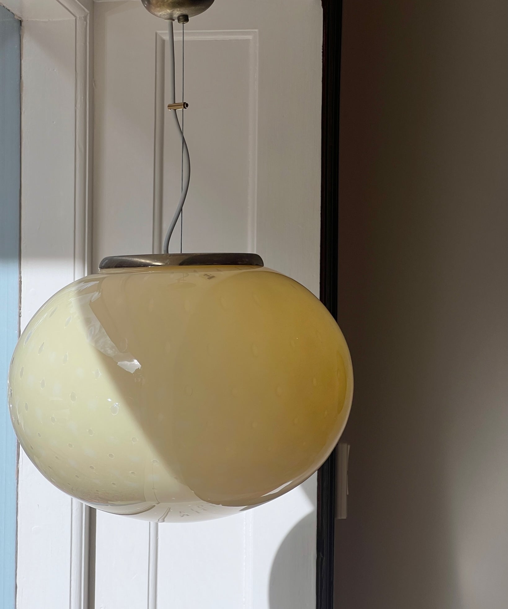 Vintage oval yellow dotted Murano ceiling lamp (D40)