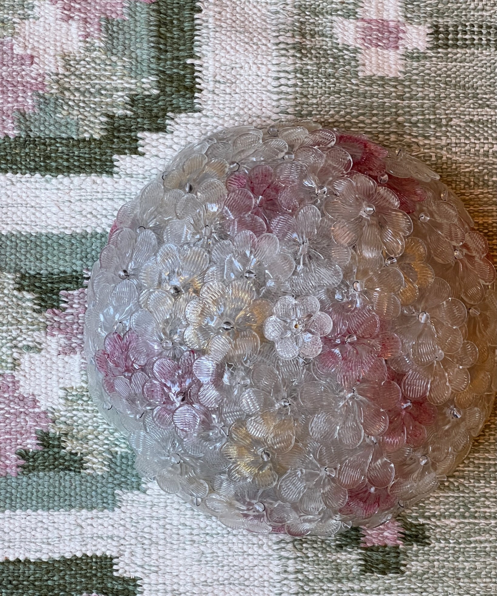 Vintage clear/golden/pink Murano flower ceiling/wall lamp (D32)