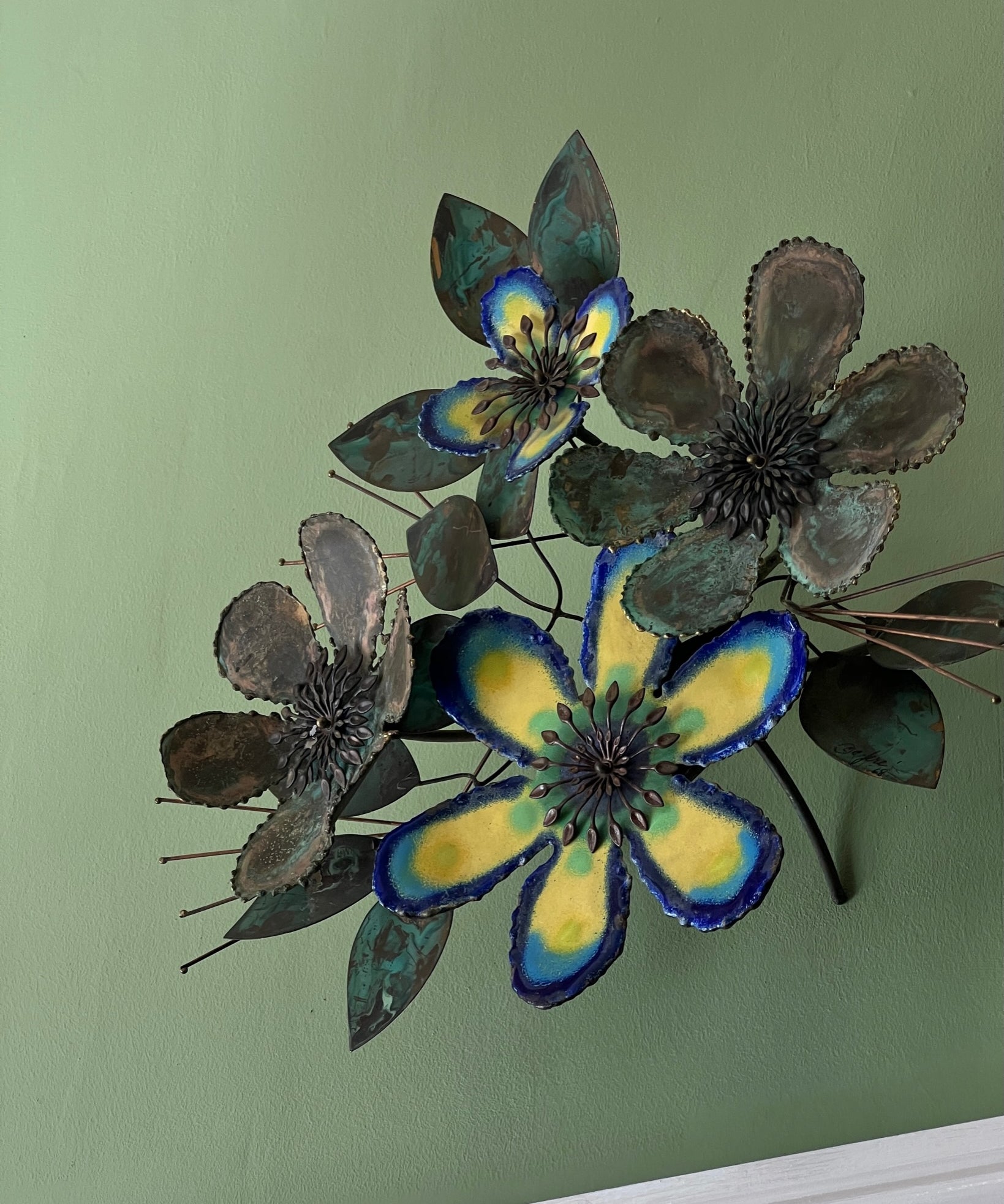 Vintage Curtis Jere enamel flower wall sculpture