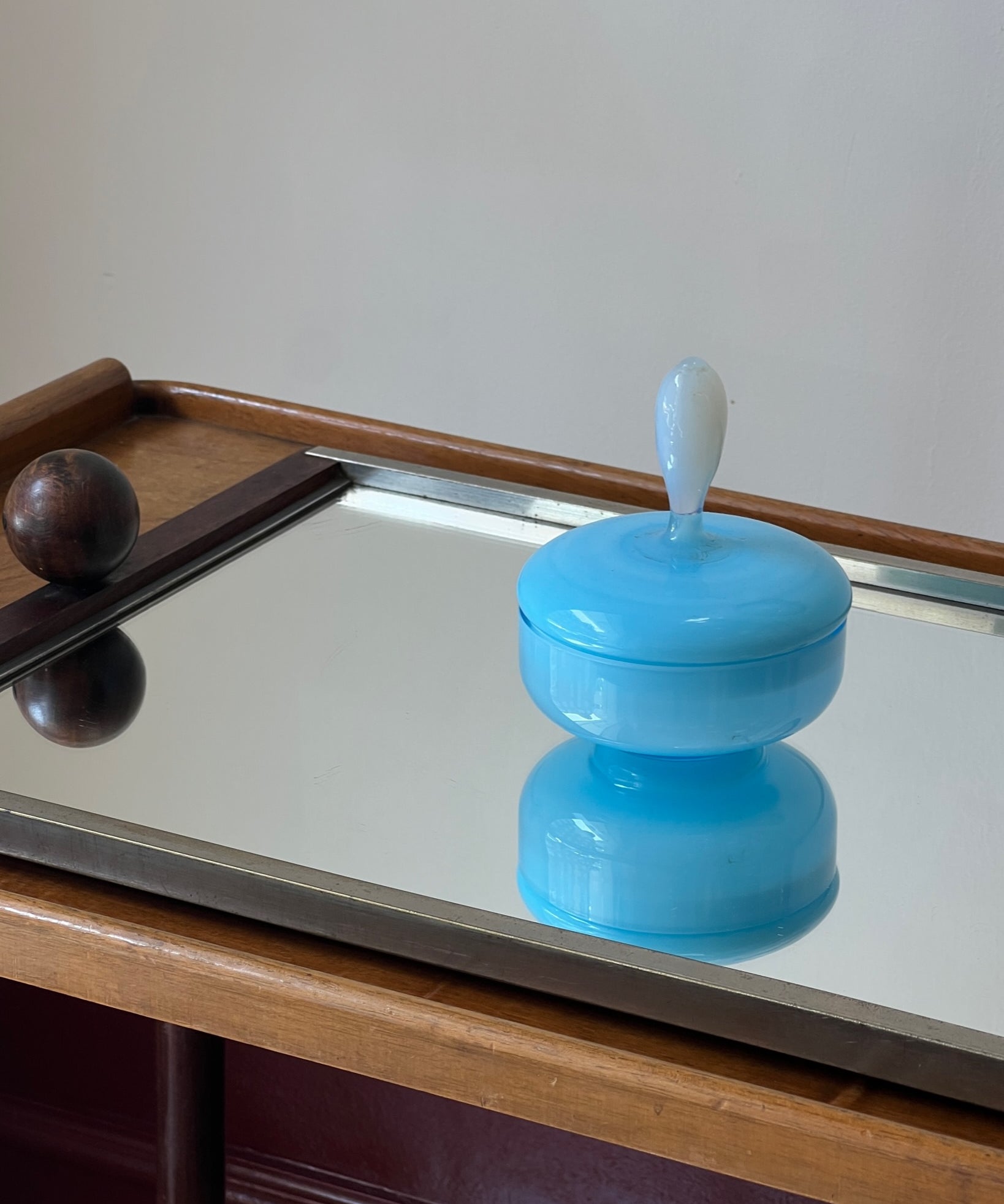 Vintage opal blue Murano bonbonniere