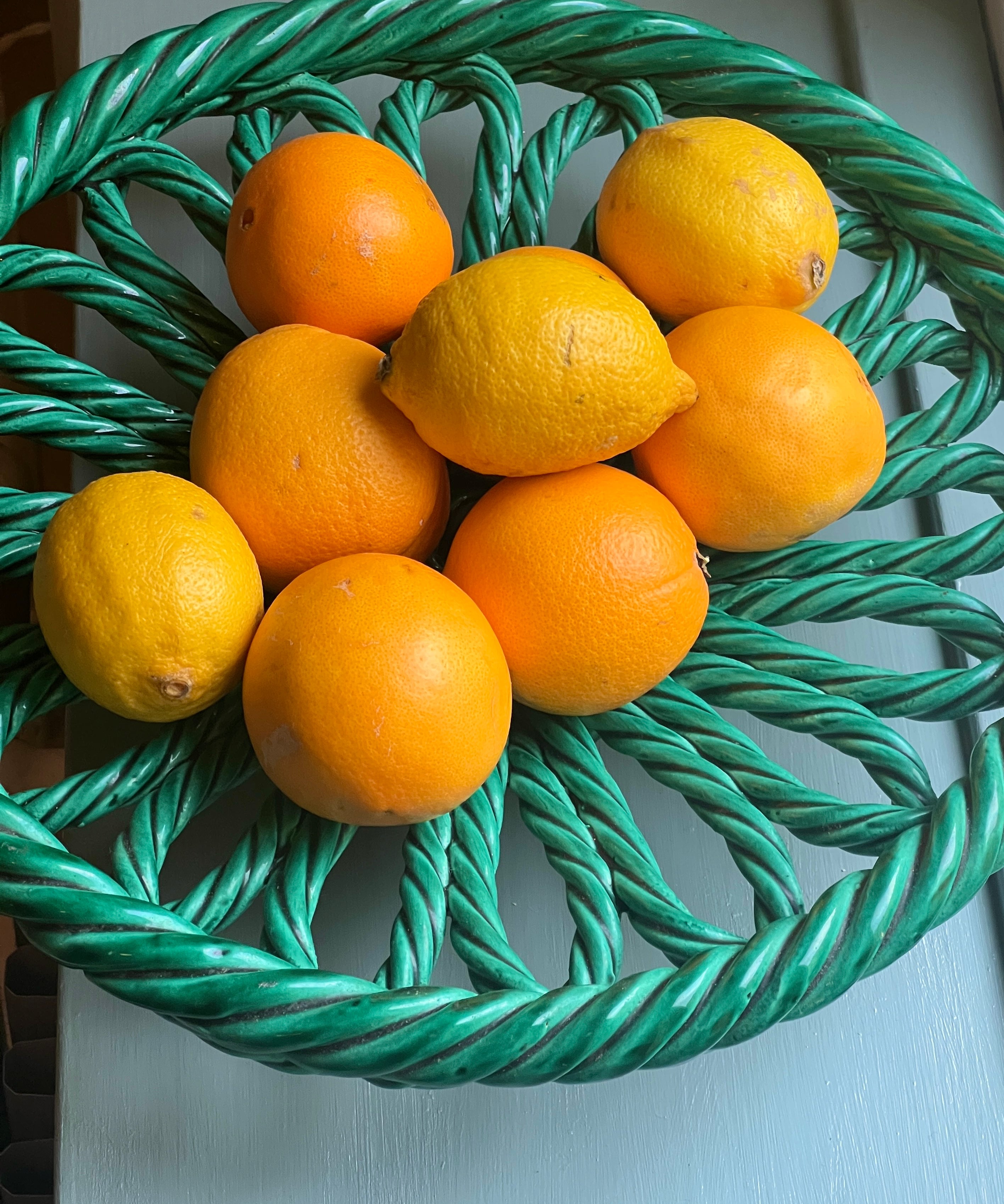 Vintage green ceramic basket