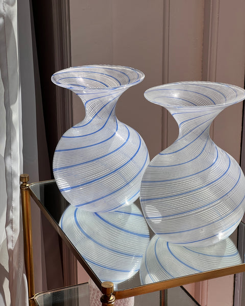 Vintage blue/white swirl Murano vase (1 available)