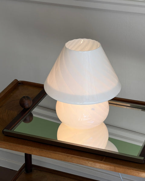 Vintage white swirl Murano mushroom table lamp