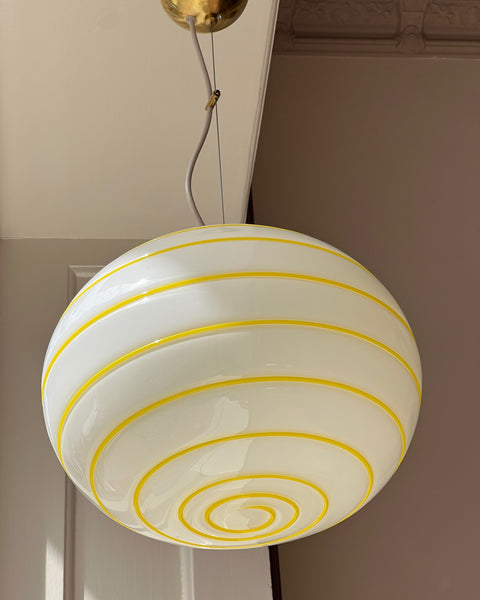 Vintage Murano oval yellow / white swirl ceiling lamp (D35)