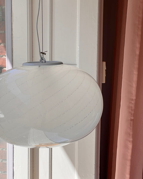 Large vintage oval silver/white swirl Murano ceiling lamp (D50)