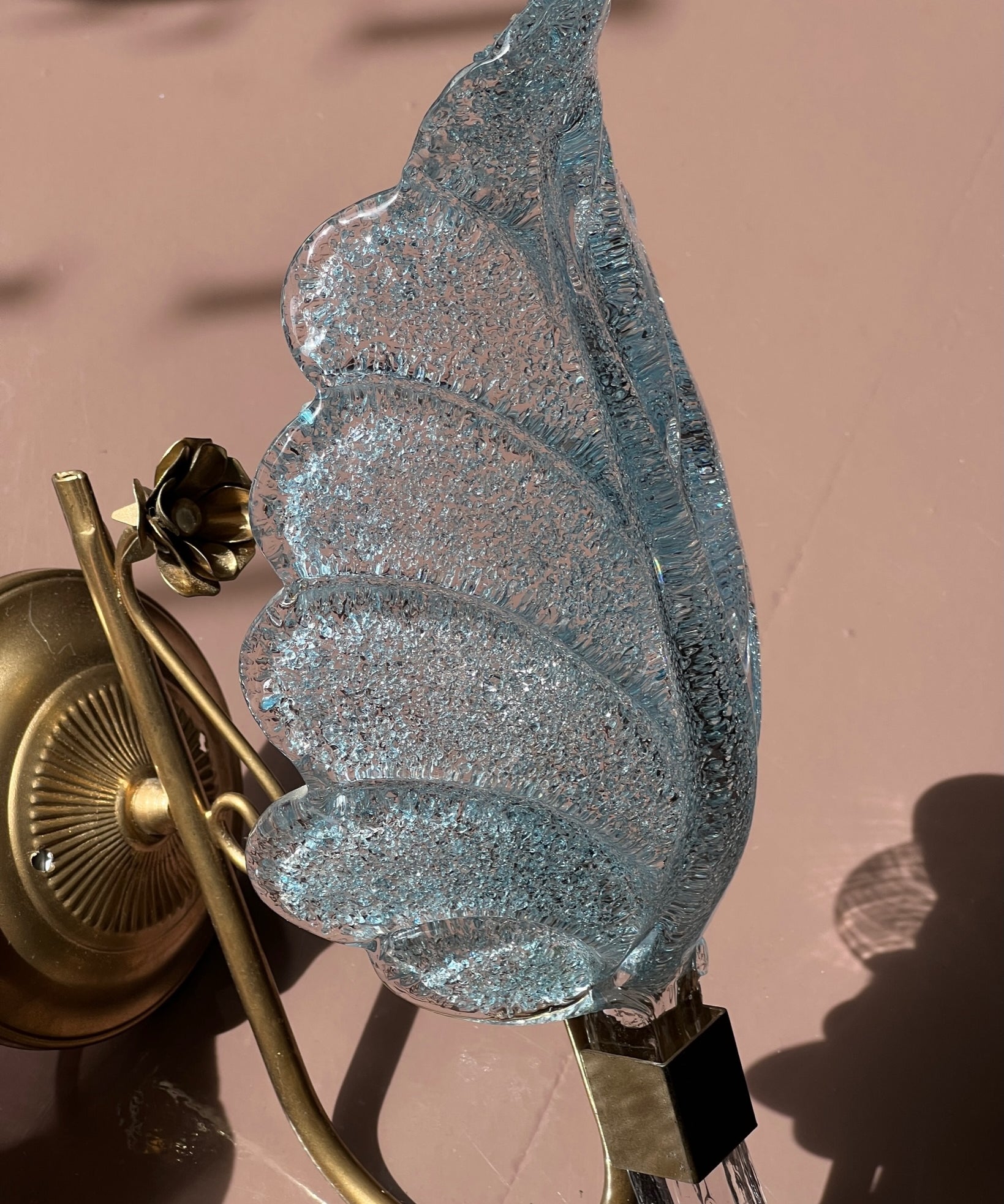 Vintage Murano blue leaf wall lamp