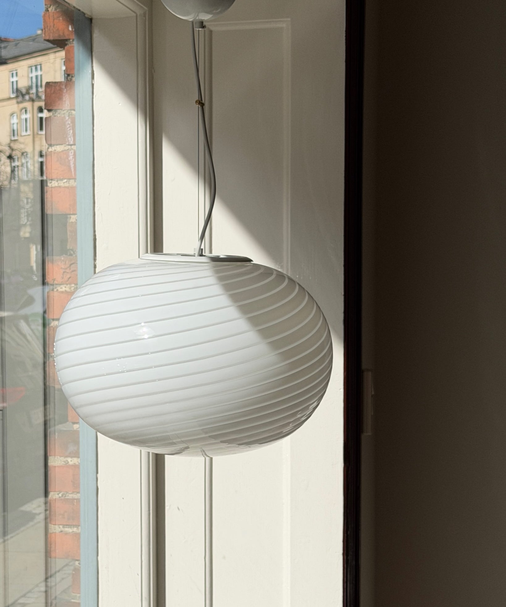 Vintage Murano white swirl oval ceiling lamp (D40)