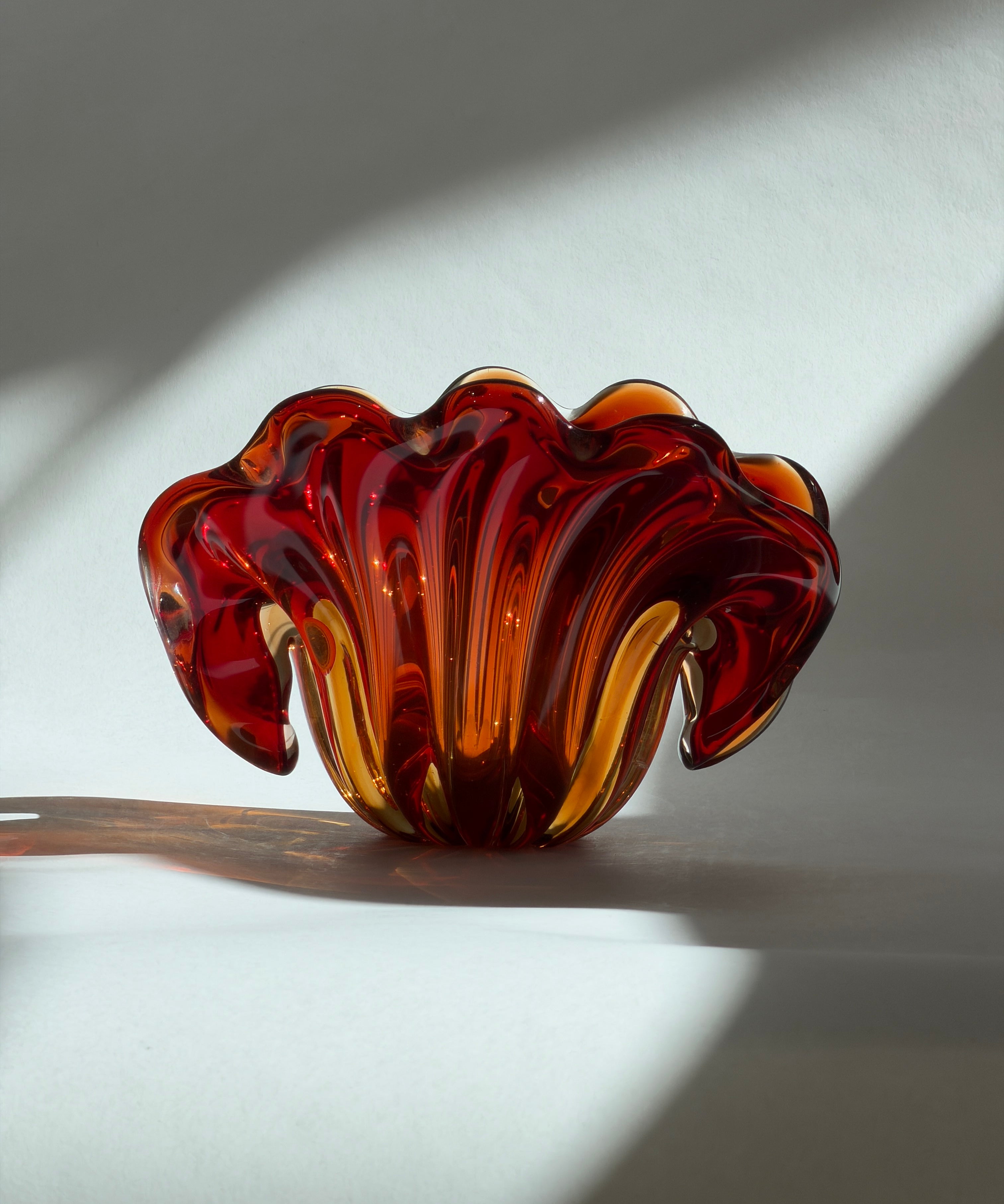 Vintage red/orange Murano shell bowl