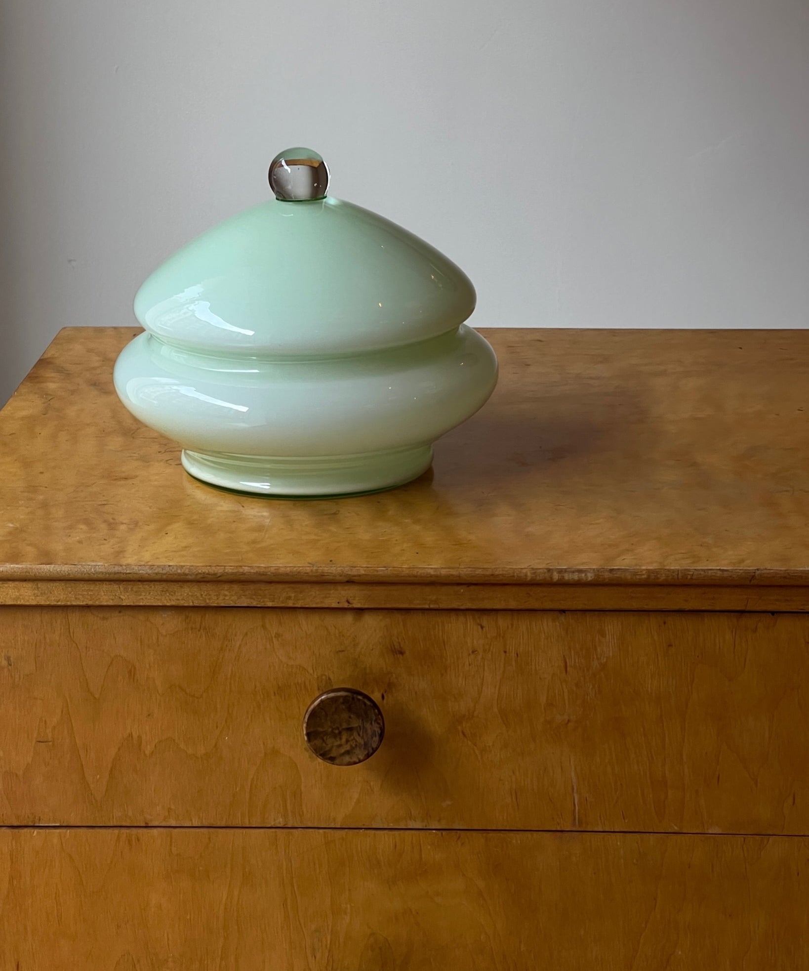 Vintage large opal green Murano bonbonniere