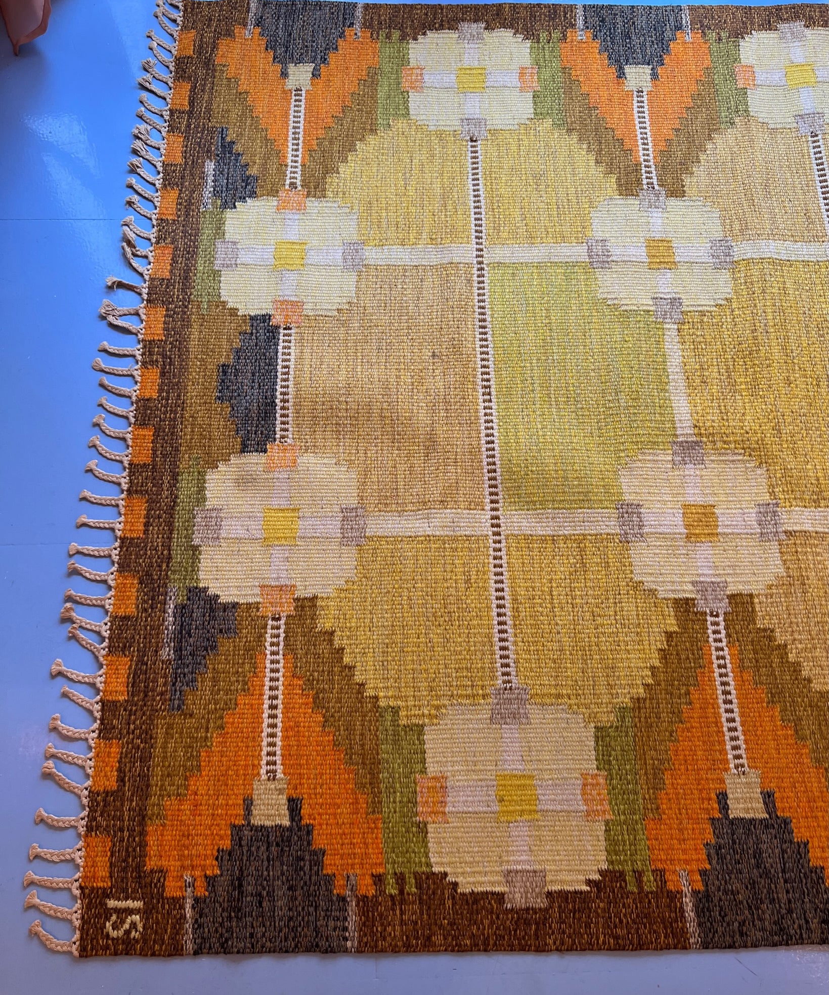 Vintage flat weave rug by Ingegerd Silow (IS)