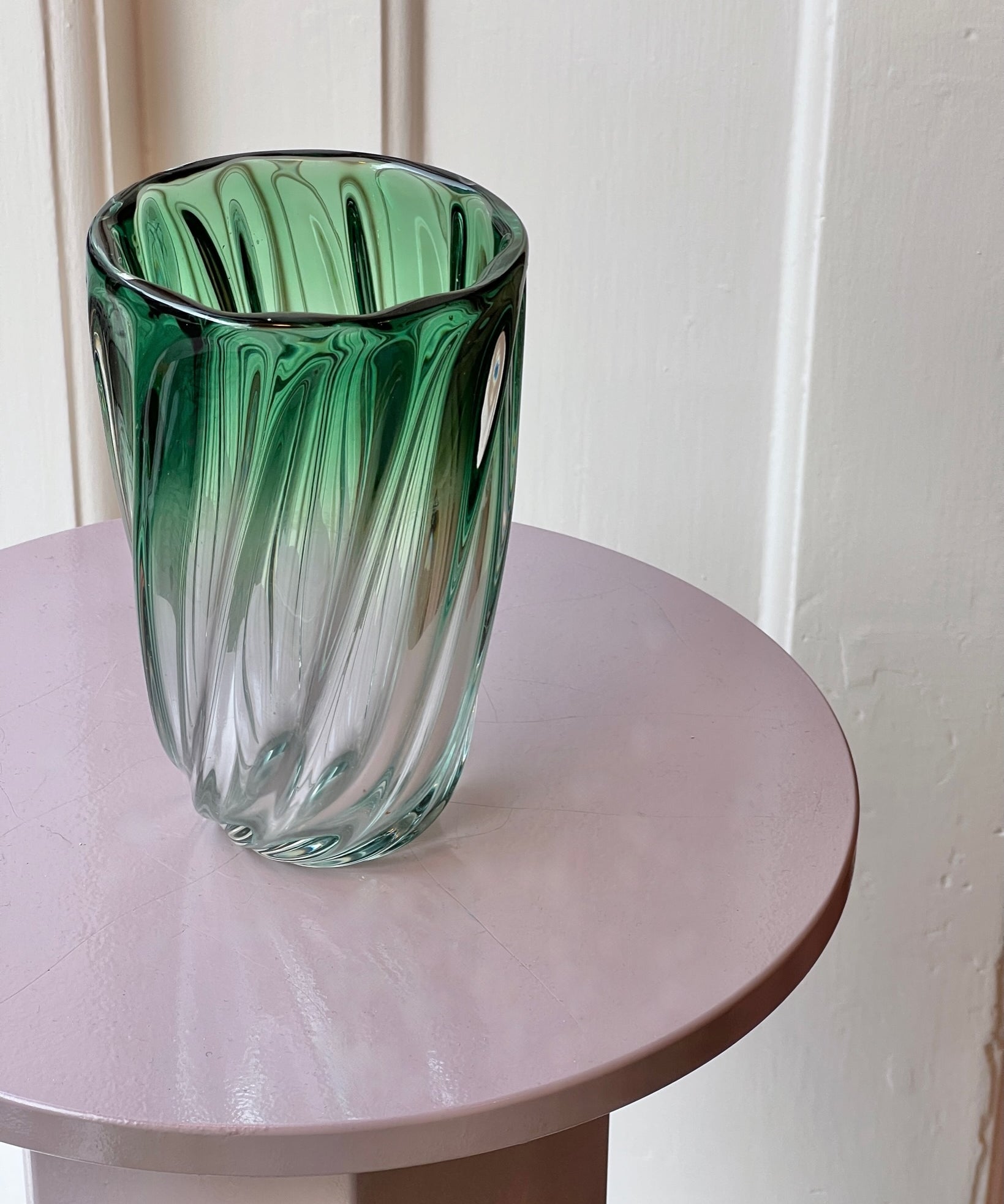 Vintage green/clear Murano vase