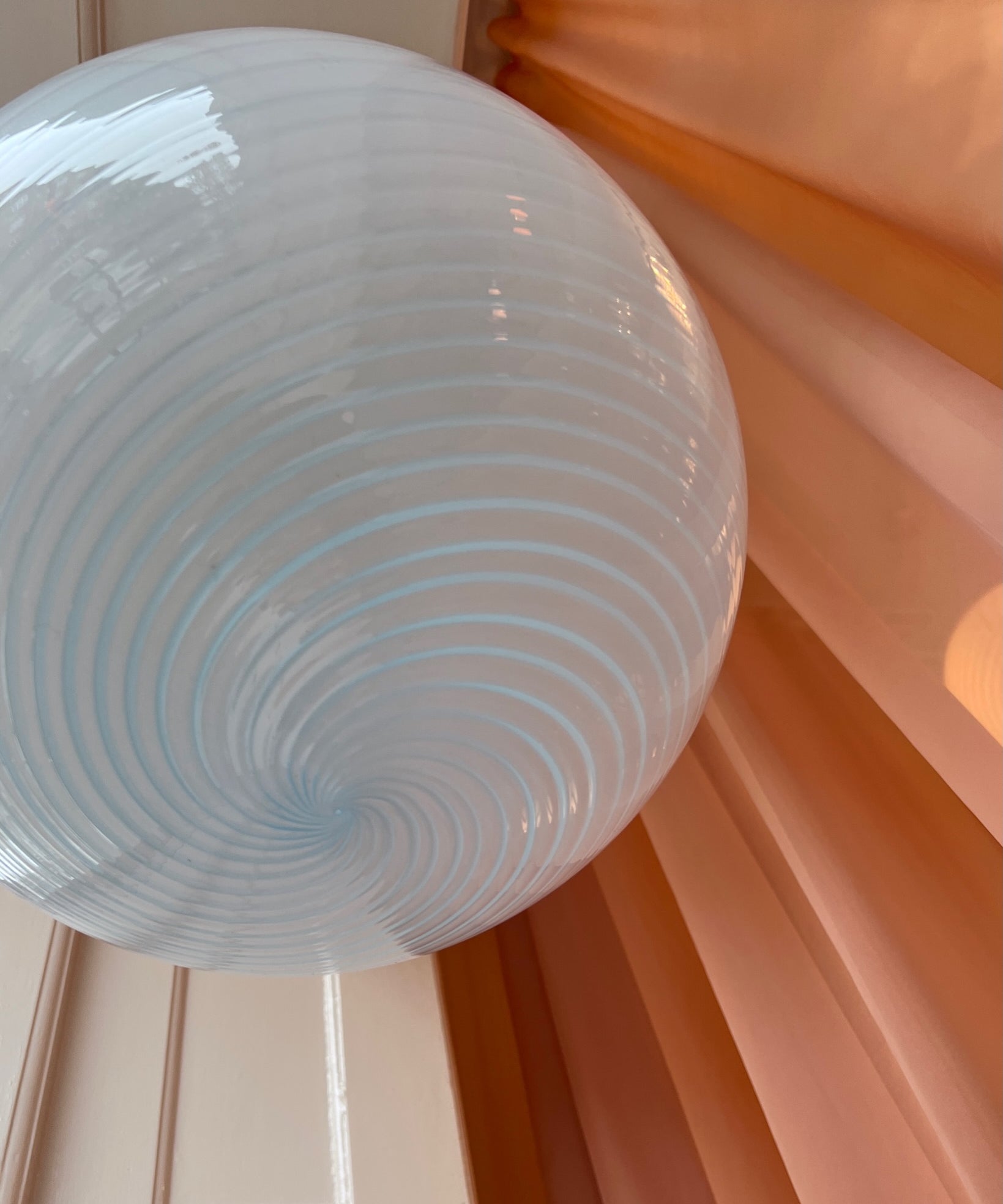 Vintage Murano light blue swirl ceiling lamp (D40)