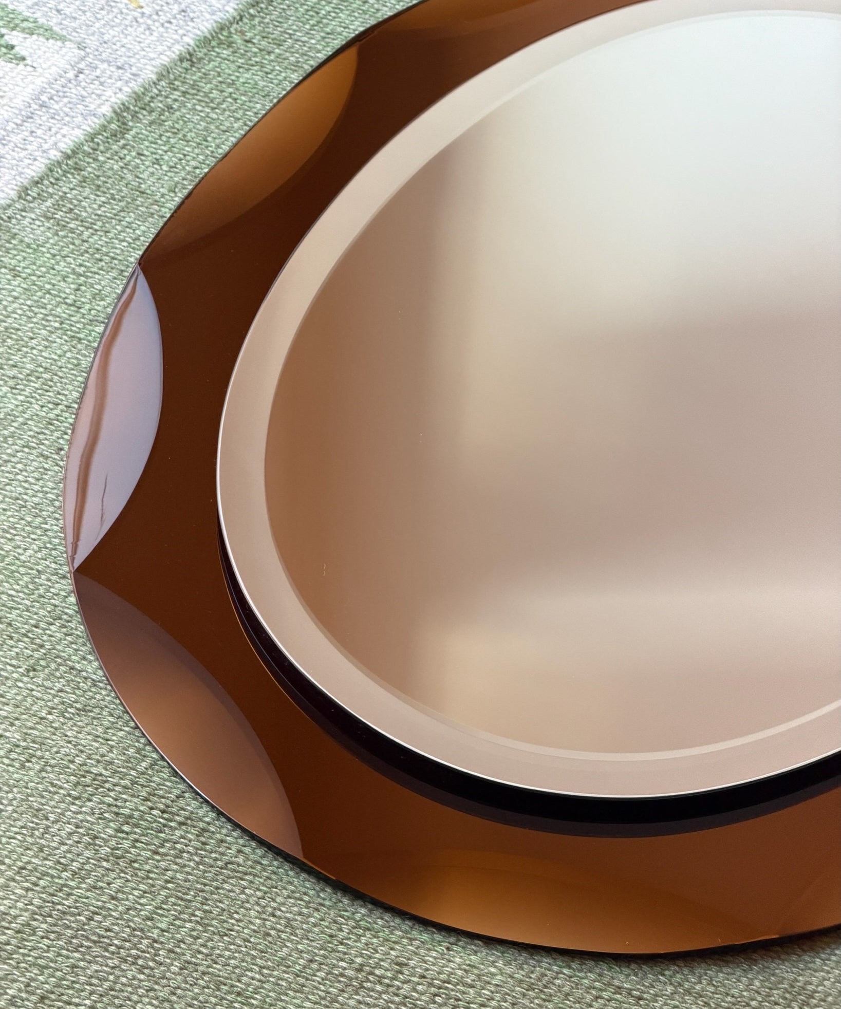 Vintage Italian mirror with golden brown / yellow faceted mirror frame