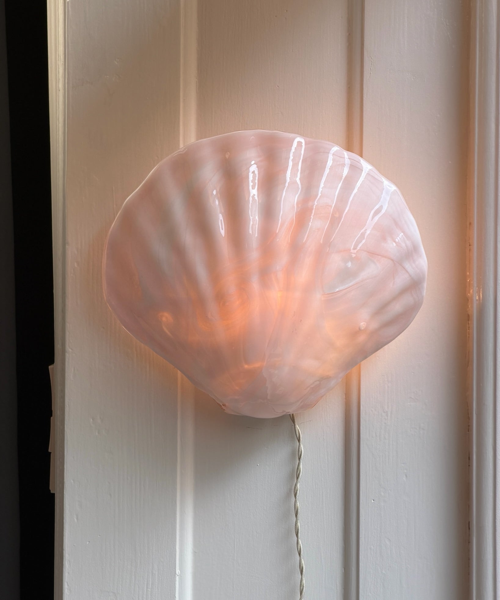 Vintage milky pink Murano shell wall lamp