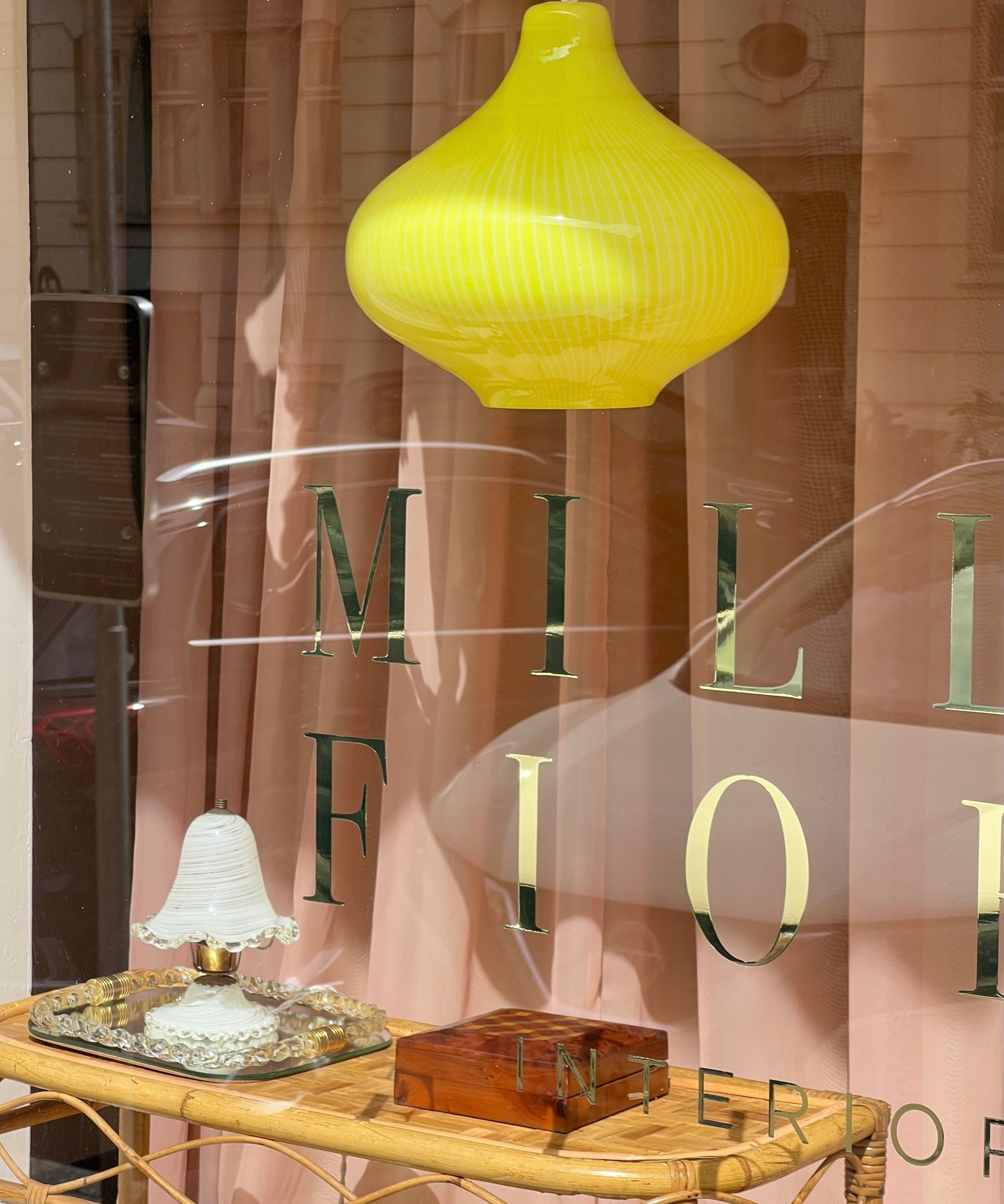 Vintage Massimo Vignelli yellow/white ceiling lamp