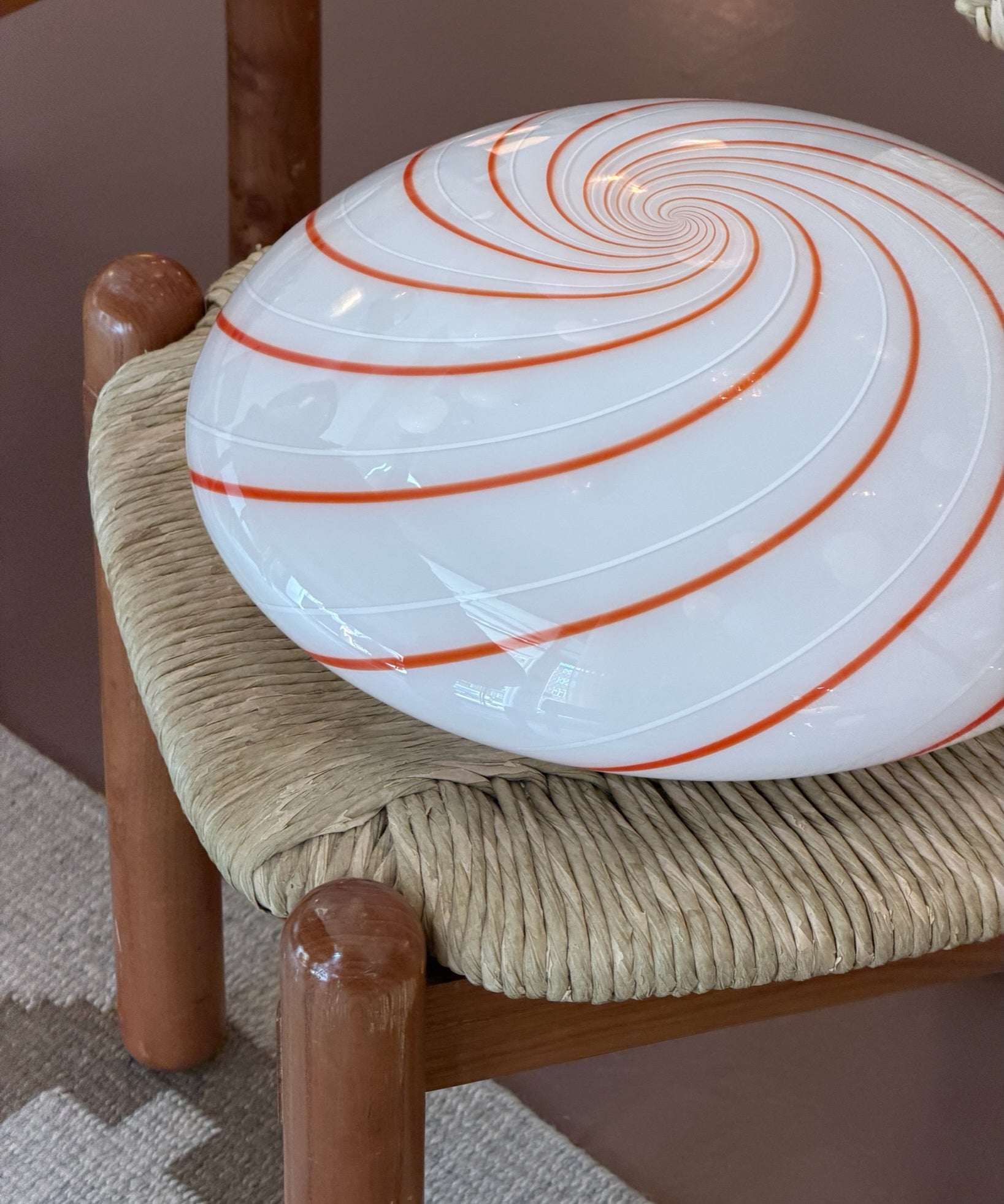 Vintage Murano white/red swirl ceiling/wall lamp (D40)