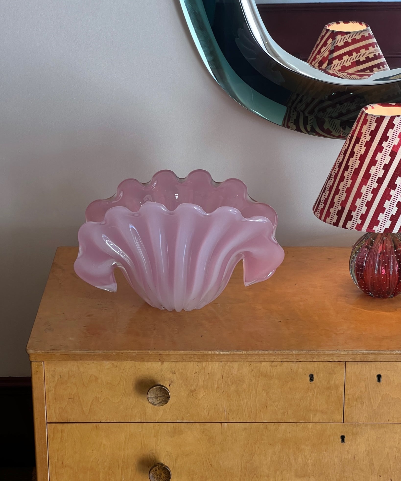 Vintage opal pink Murano shell bowl (Large)
