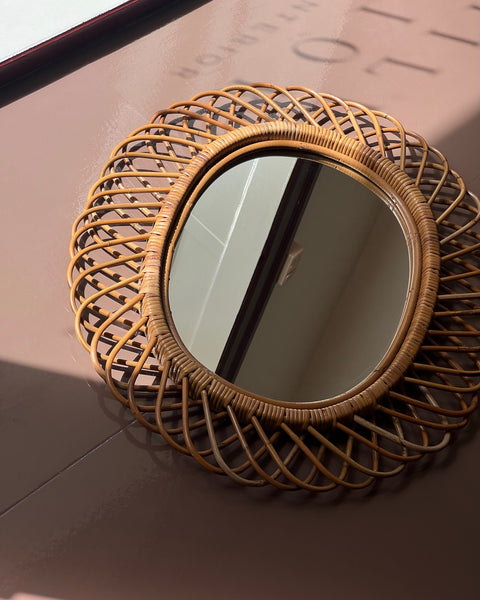 Vintage Italian mirror with rattan frame