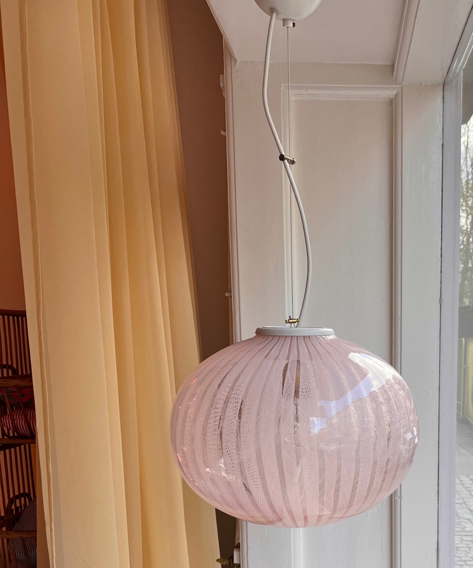 Vintage Murano pink/clear ribbon ceiling lamp (D33)