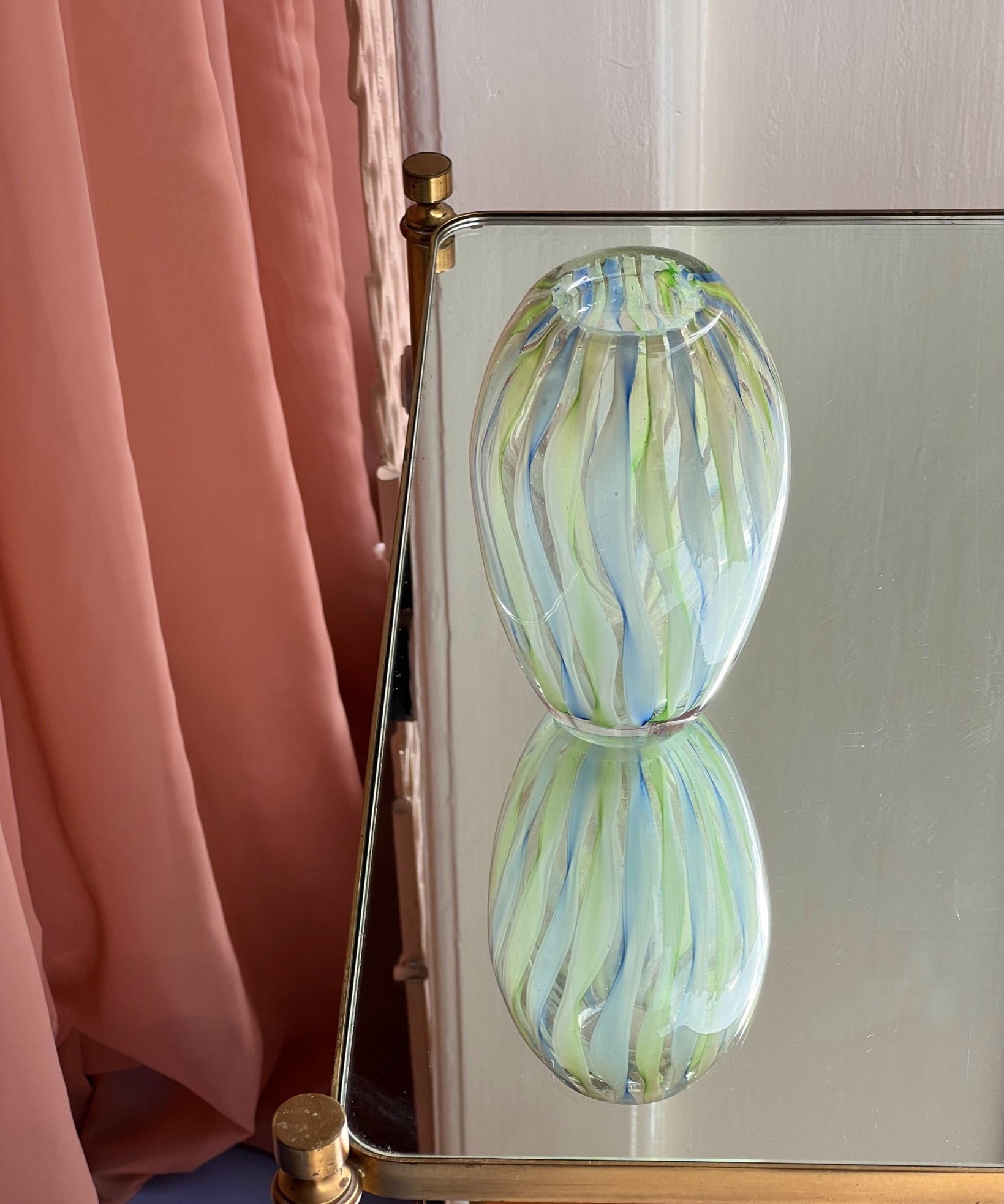 Vintage green/blue swirl Murano vase