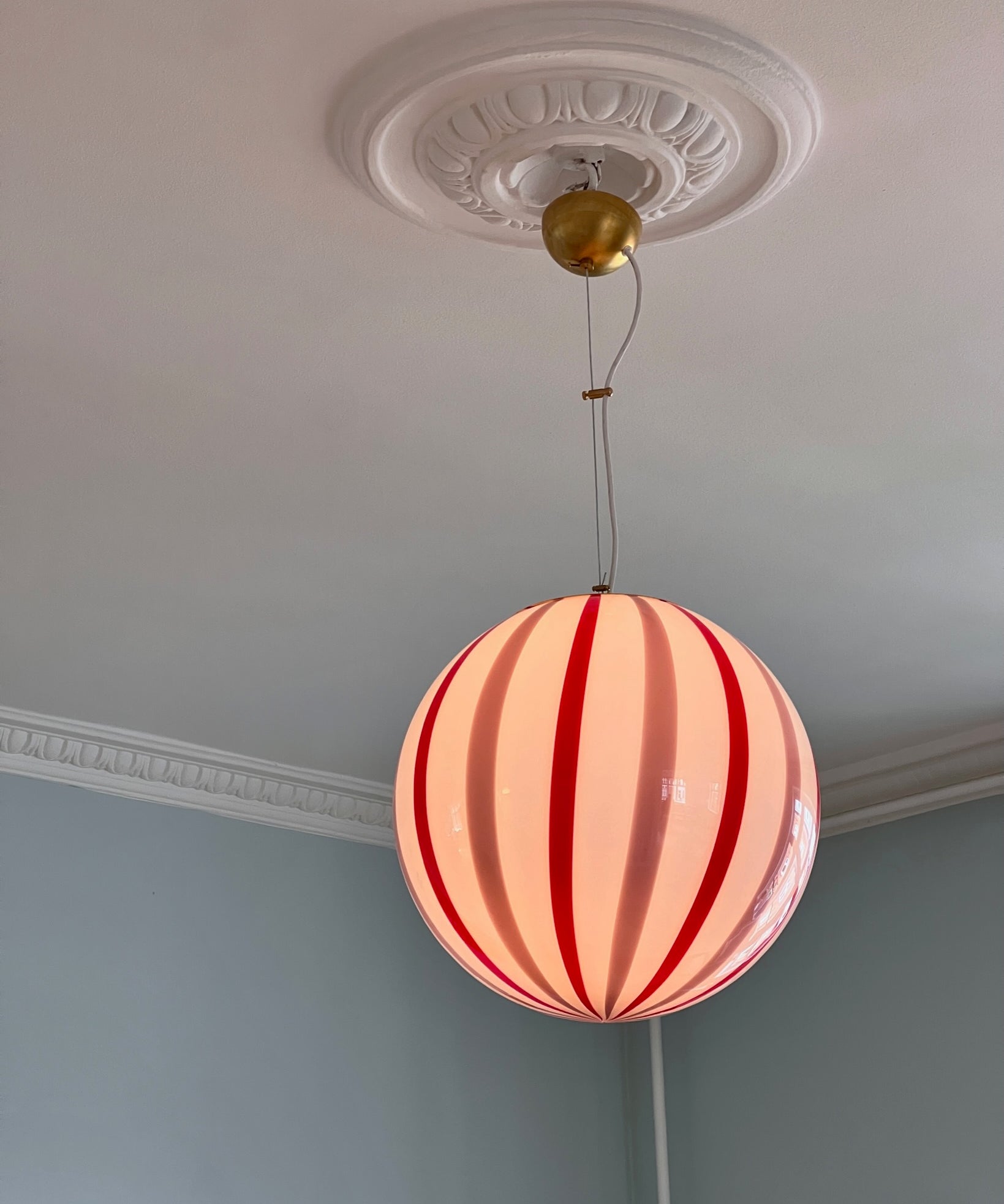 Candy ceiling lamp - Pink lavender / red vertical stripes (D40)