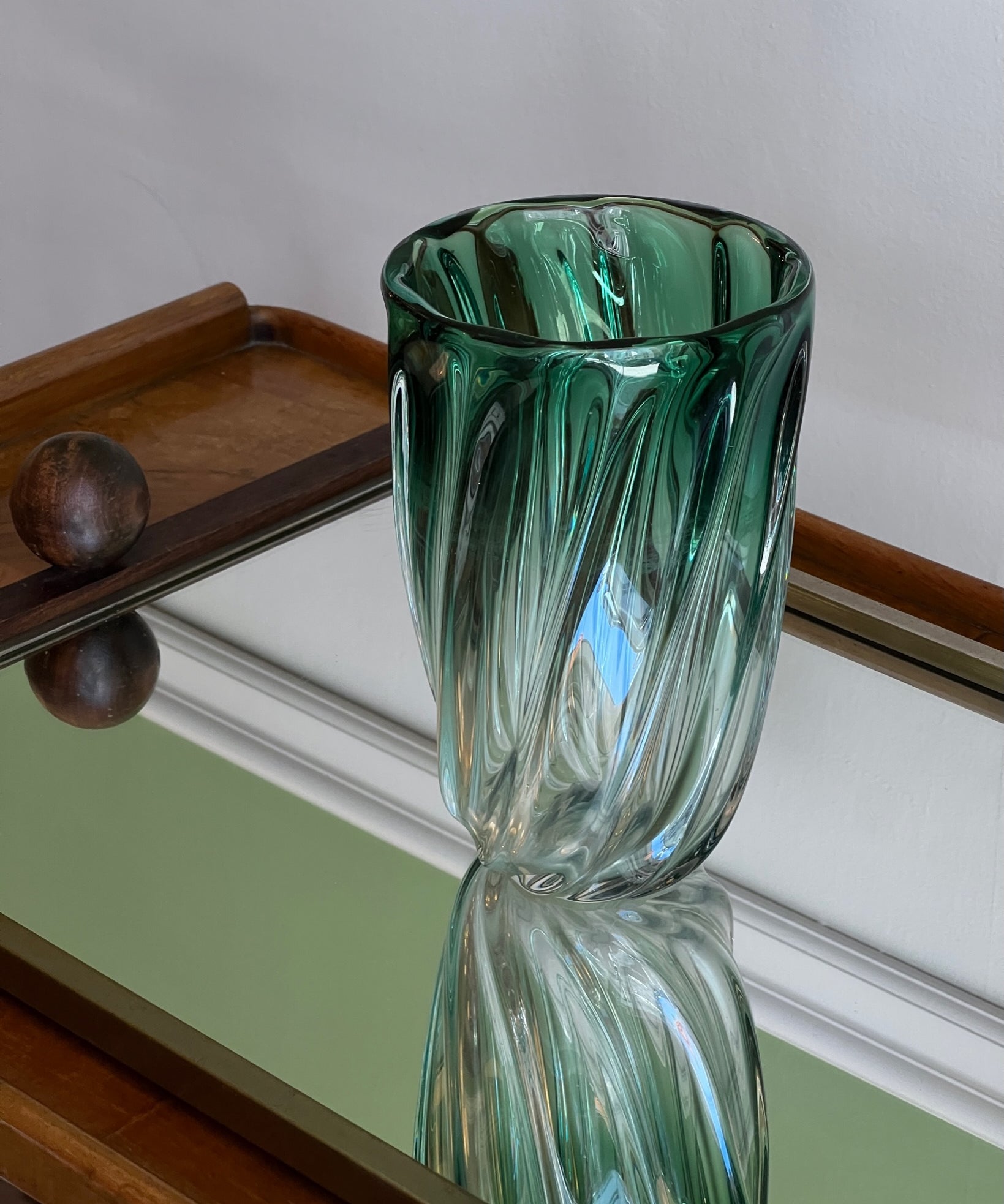 Vintage green/clear Murano vase